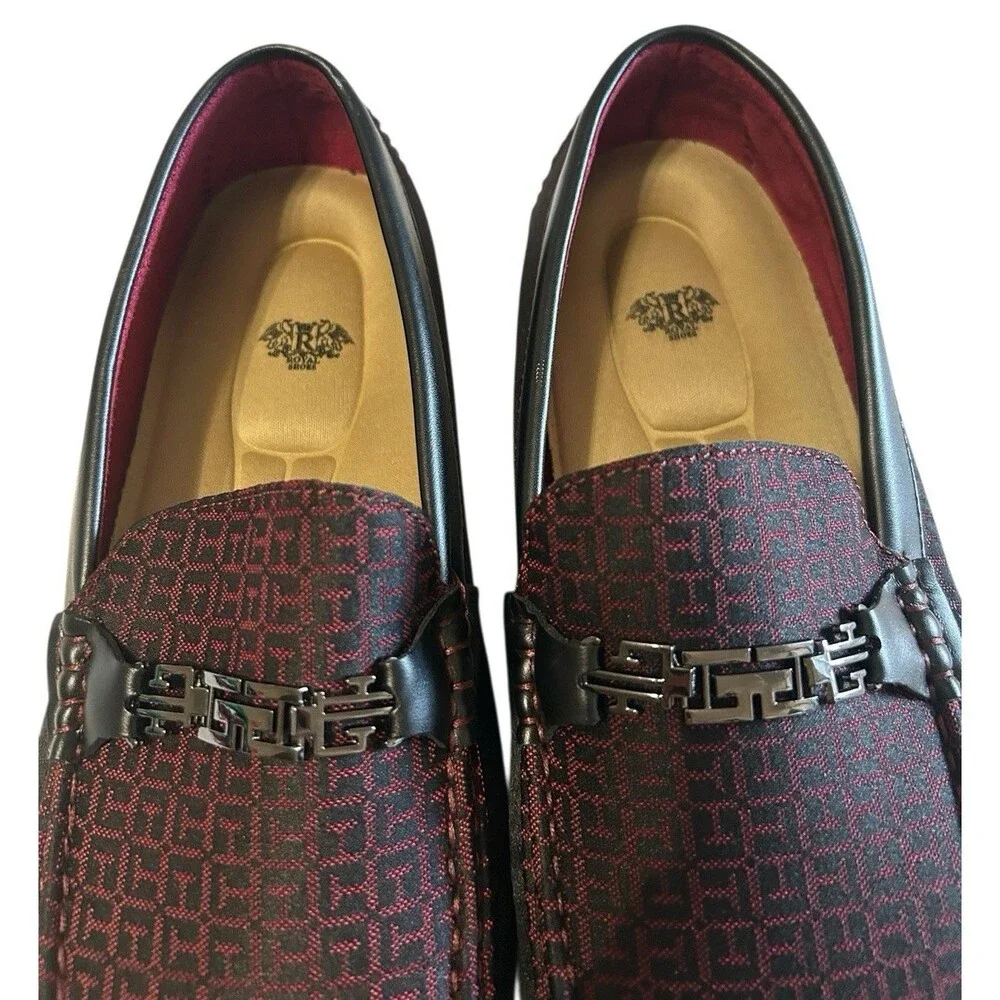 Royal Shoes Mens  Loafer Moccasin Driving Burgundy Black Geo Casual Size 12